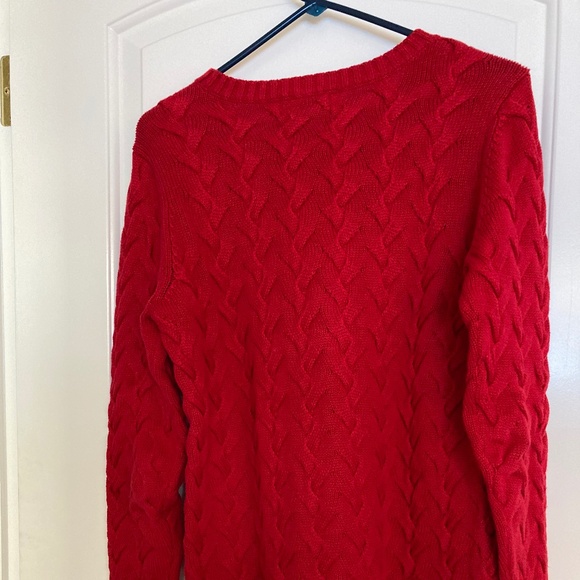 Red Lands End Cable Stitch Sweater - Picture 2 of 3